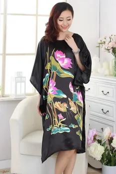 

Black Womens O-Neck Robe Bath Gown Yukata Nightgown Sleepwear Casual Home Wear Sleepshirts Pijama Mujer One Size