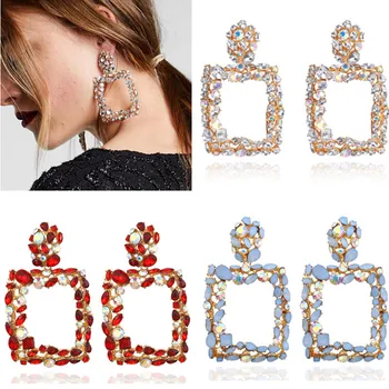 

DIEZI New Arrival Luxury Square Geometric Crystal Earrings for Women Gold Color Statement Earring Drop Dangle Earring Jewelry