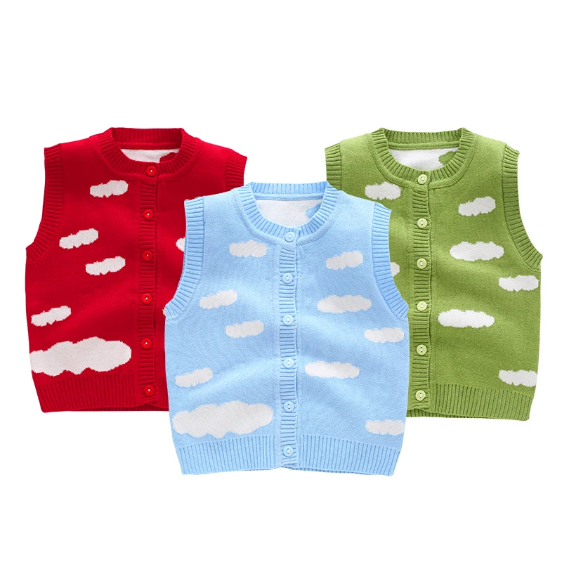 Clouds Baby Boy Sweater Vest Cotton Crochet Button Closure Cardigan for Baby Girl Comfortable Anti Pilling Outfit Spring Autumn (3)
