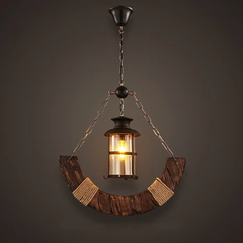 

American Retro Industrial Pendant Lights Old Boat Wood Pendant Lamp for Living Room Restaurant Bar Homt Lighting Fixtures Decor