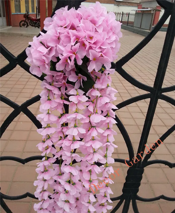 2 шт. искусственная телка/Гортензия стена с цветущей лозой Цветочная лоза для дома Свадебное цветочное украшение в виде лианы - Цвет: Розовый