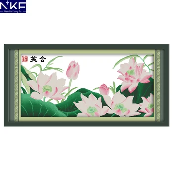 

NKF Lotus with Smile Cross Stitch Kits for Embroidery Wall Decor Needlework Chinese Cross Stitch Pattern 11CT 14CT Fabric