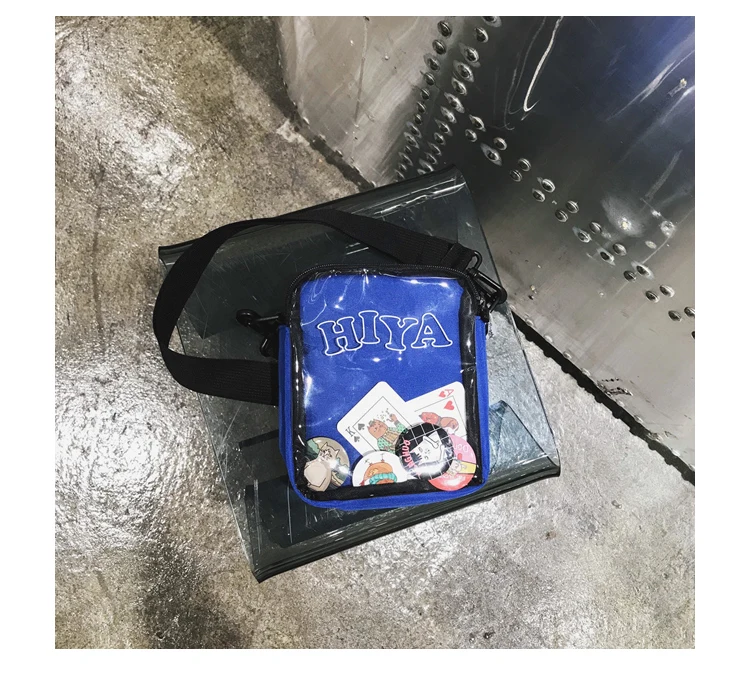 Прозрачная сумка-мессенджер Мужская индивидуальная Пара Спортивная Сумка через плечо модный бренд супер огонь Harajuku - Цвет: Синий