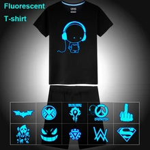Лето, неоновый Флуоресцентный светильник, гарнитура, музыка, для мальчиков, с принтом, Повседневная хлопковая детская футболка, футболки, мужские комплекты, футболка, шорты, штаны