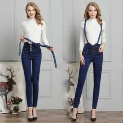 Новое поступление 2018 комбинезон джинсы сексуальные удлиненные женские большие размеры Съемный ремень дизайн джинсовые комбинезоны