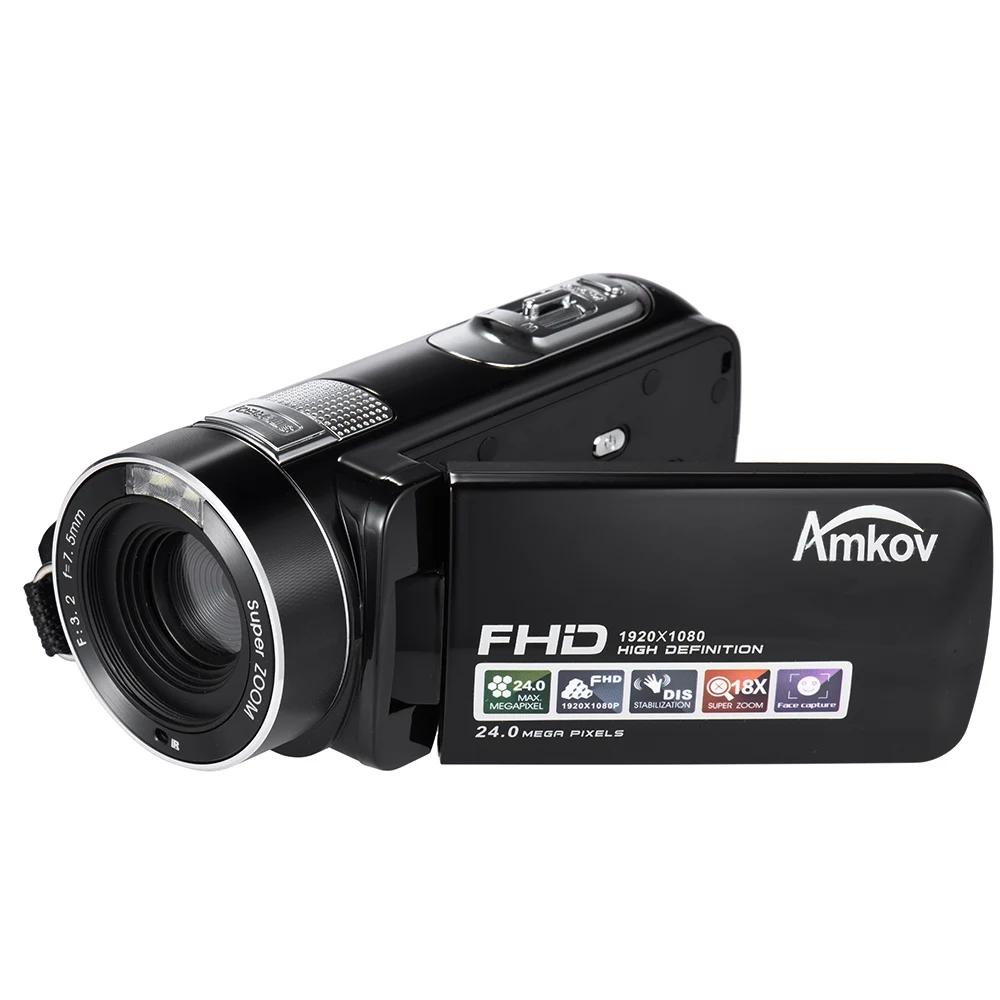 AMKOV DV161 2.7 Inch Video Camera Mini DV Camcorder LCD Screen HD 1080P 30FPS 24MP 18X Digital Zoom Anti-shake Digital Camera