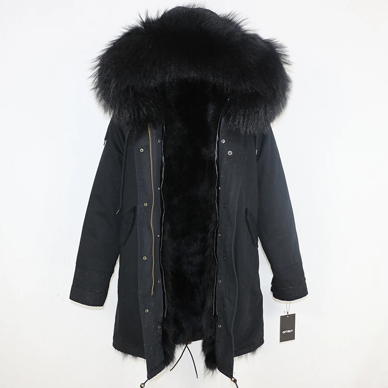 Зимняя куртка женская брендовая новая парка пальто из натурального меха енота воротник из натурального Лисьего меха Толстая теплая верхняя одежда уличная одежда - Цвет: full black DX