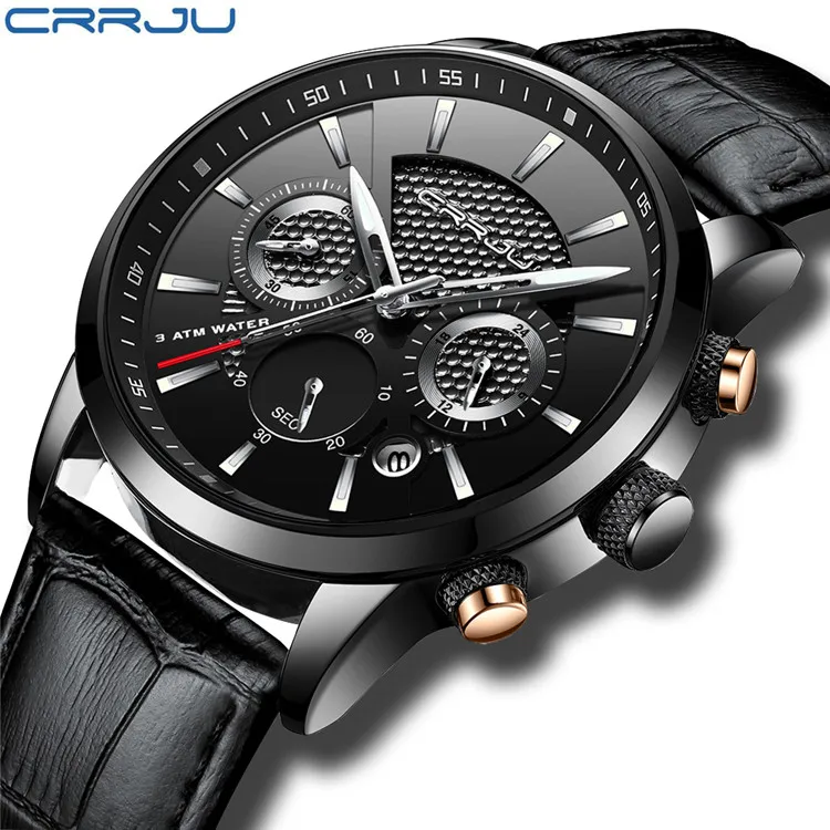 Reloj Hombre Crrju Топ бренд Роскошные модные хронограф спортивные мужские часы военные кварцевые часы Relogio Masculino - Цвет: black silver