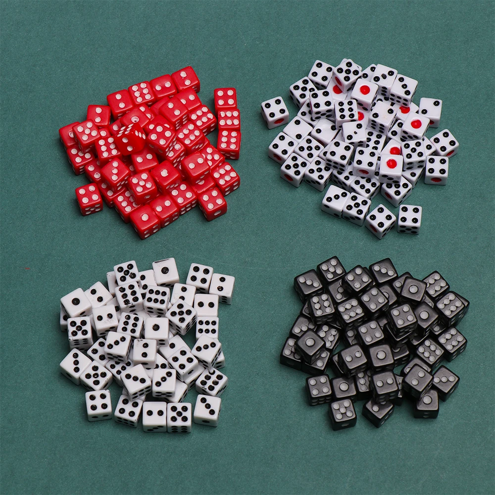 

50Pcs/Bag Plastic White/Black/Red Gaming Dice 8mm Dices Standard Six Sided Decider Birthday Parties Board Game Supplies