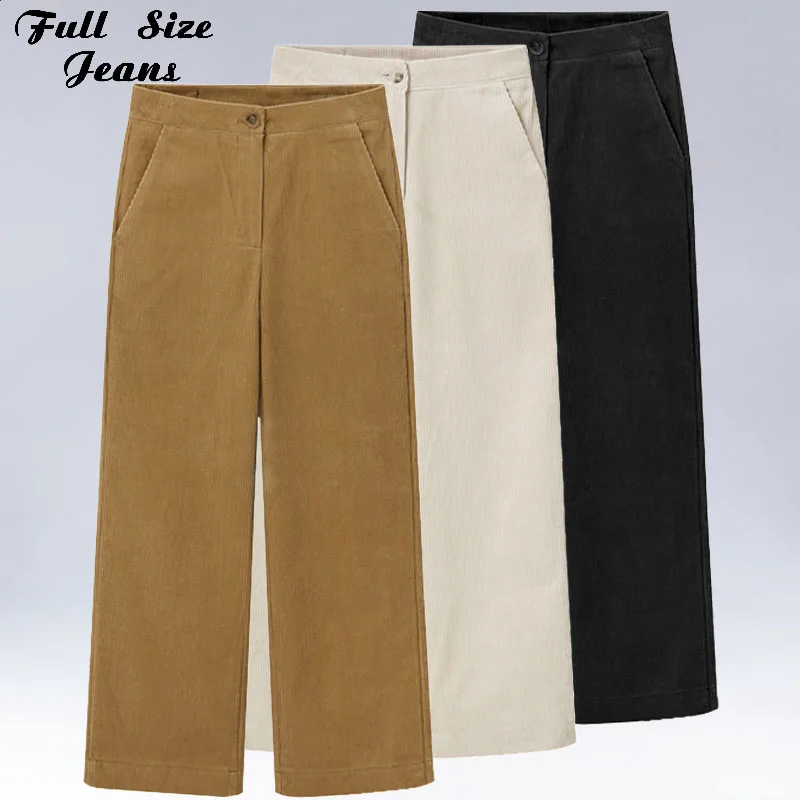 Большие размеры 3Xl 5Xl Женские вельветовые широкие брюки Pantalon Mujer Button Fly свободные