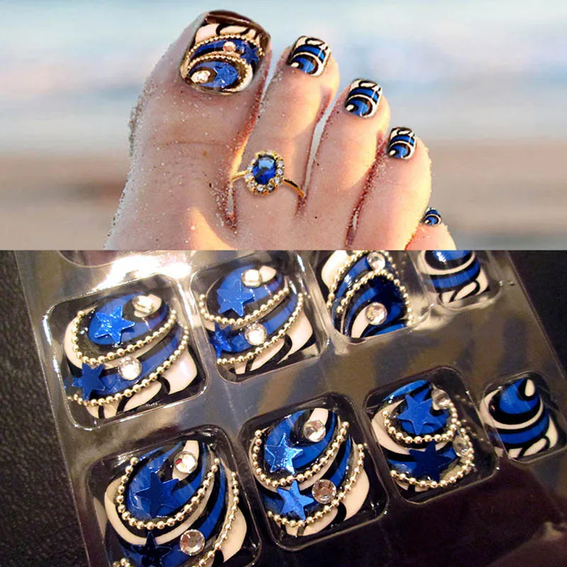 

Sapphire Blue Rhinestone Stickers Foot Toenail Stickers Nail Art False Fake Nail tips Fashion DIY Decoration Decals For Women