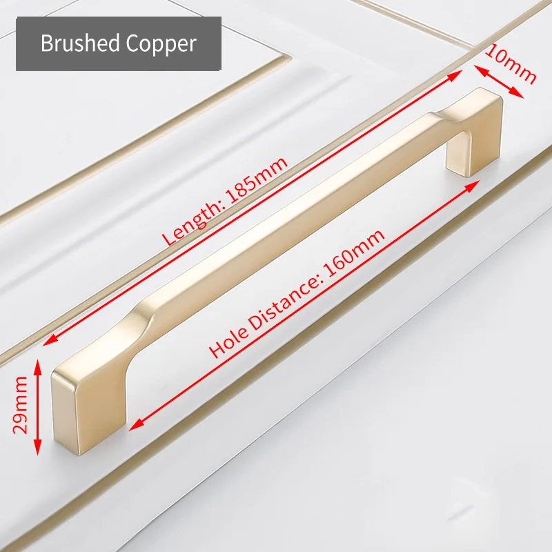 KAK цинковый сплав жемчужно-серая золотая для шкафа ручки твердые ручки для ящиков кухонный шкаф двери тянет Мебельная ручка фурнитура для шкафа - Цвет: Brushed Copper 160mm