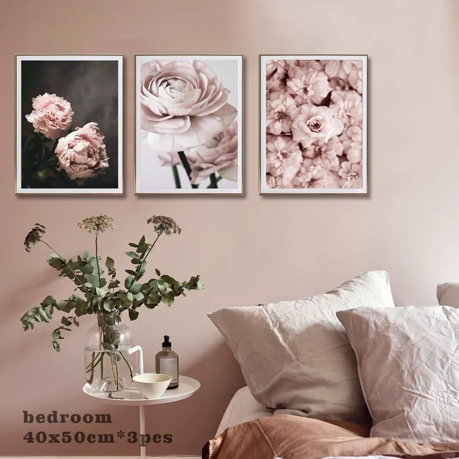 Modern Romantic Light Pink Peonies Flowers Canvas Paintings Gallery Posters Prints Wall Art Pictures Bedroom Interior Home Decor