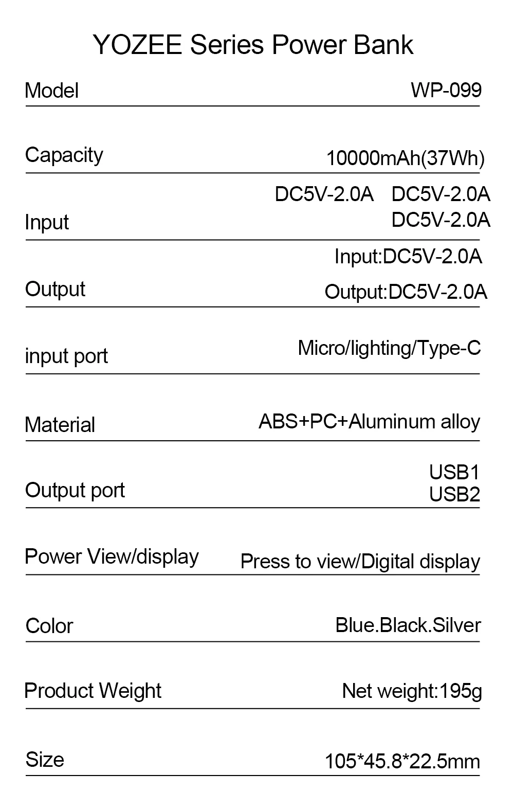 WK 3 входа 2USB мини банк питания 10000 мАч металлическое портативное зарядное устройство 10000 мАч Внешний аккумулятор для iPhone Xiaomi Внешний аккумулятор повербанк