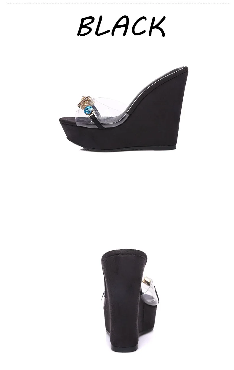26_New 2018 Wedges Slippers Female Summer Fashion High-heeled Platform Rhinestones Small Size Shoes Pink White Black