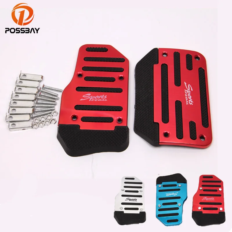 

POSSBAY 2Pcs Car Brake Pedals Aluminum Non-Slip Automatic Car Brake Accelerator Pedal Pad Cover Set Red/Blue/Silver