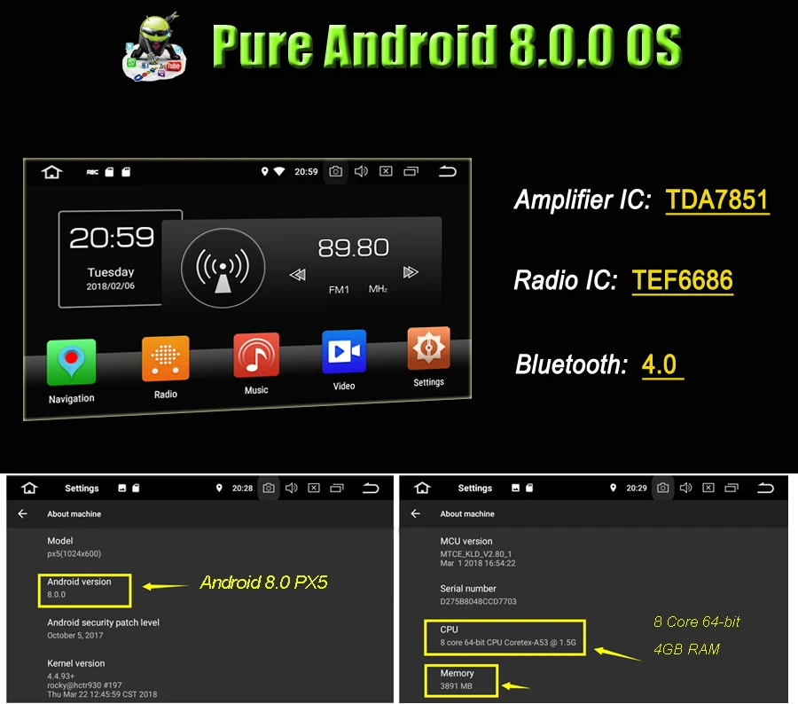 Discount TDA7851 Android 8.0 4GB RAM Octa core Car DVD Player Wifi Bluetooth RDS RADIO GPS Glonass Map For Toyota YARIS 2005- 2010 2011 1