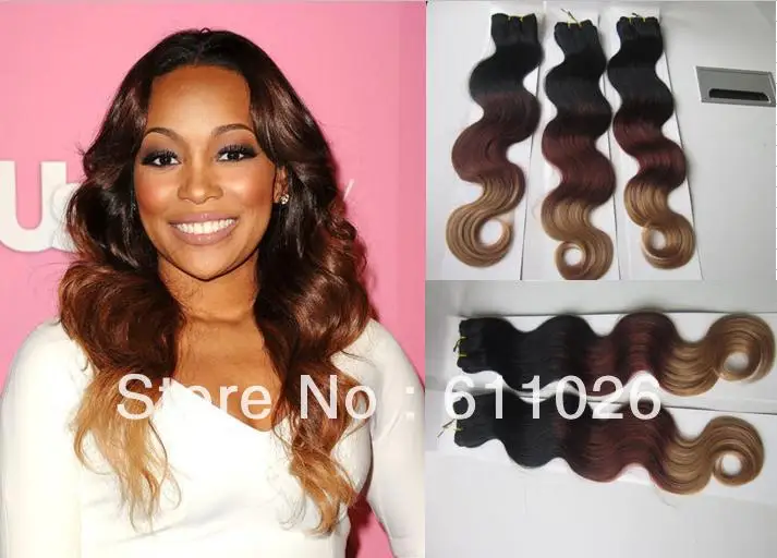 mixed length ombre color 1b/33/27 three tone color indian hair weaving