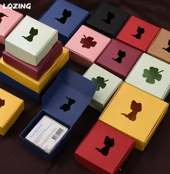 

20pcs Colored small Kraft Paper Gift Boxes Cat/Leaf Window Handmade Soap Packing Box Jewelry/Handicraft/Candy Storage Paper Boxe