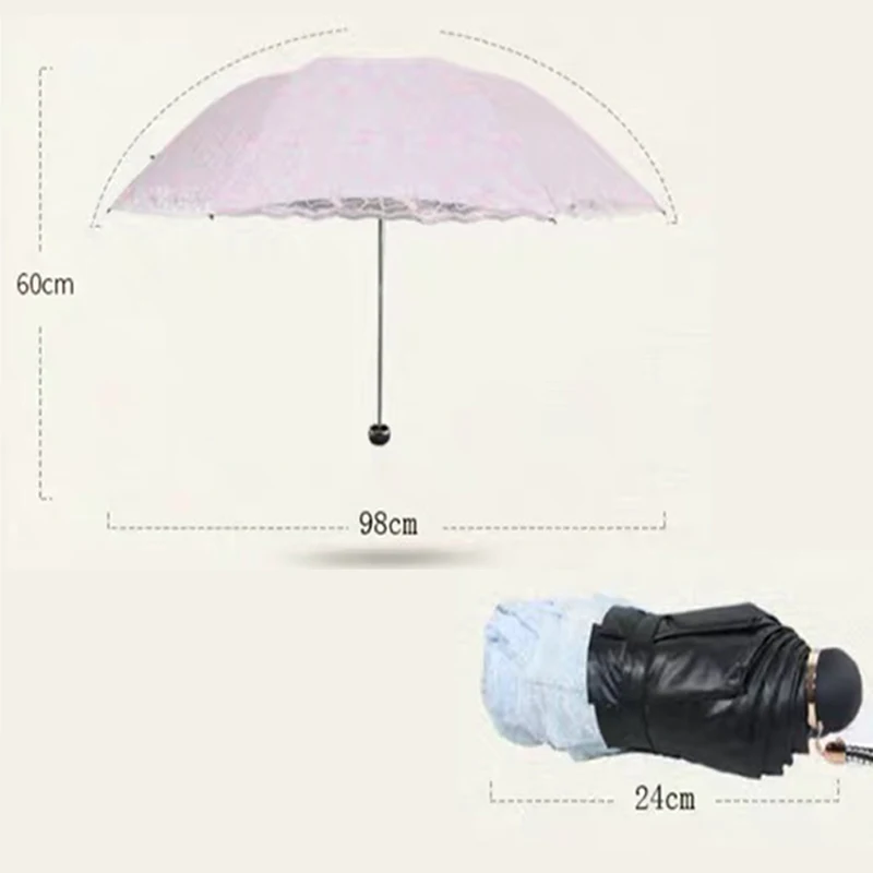 Compact Lace Parasol Folding Travel Sun Umbrella UV Protection Black Coating Fashion Women Princess Sun Rain Umbrella Female