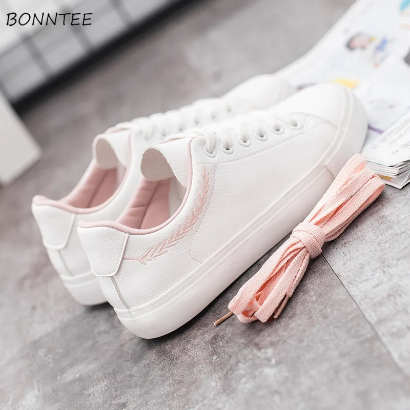 

Vulcanize Shoes Women All-match Kawaii Footwear Flat with Womens Simple Leisure Sneakers Korean Lace-up Walking Daily Chic White
