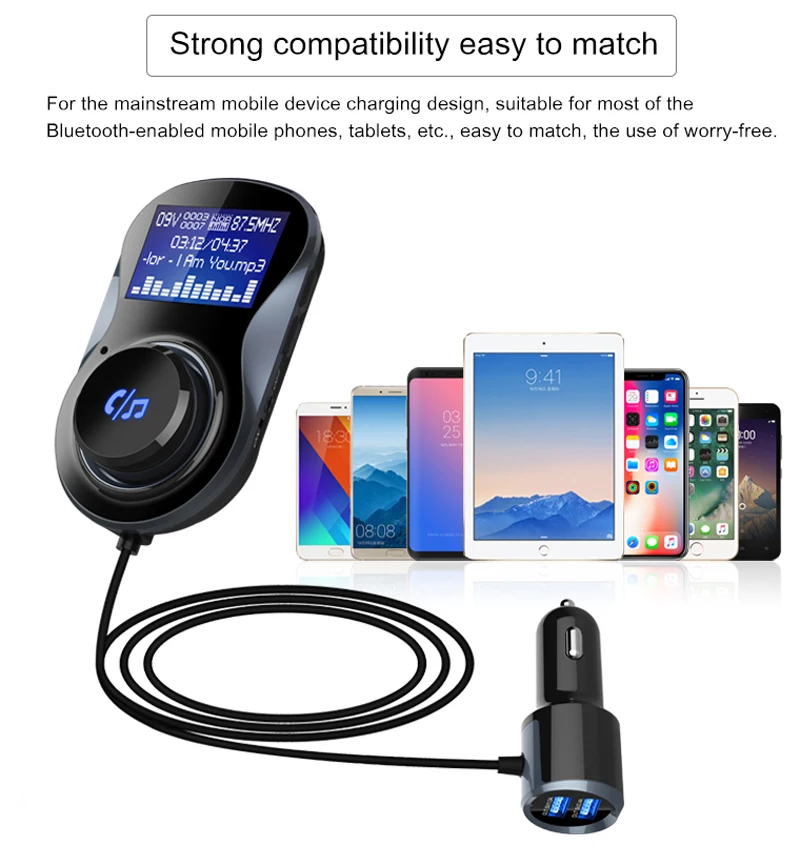 Bluetooth Hands-free автомобильный комплект fm-модулятор стерео аудио автомобильный mp3-плеер fm-передатчик поддержка tf-карты для iPhone X 8 и Android