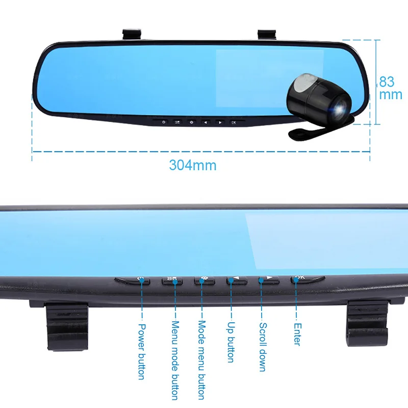 Автомобильный видеорегистратор TOSPRA с двумя объективами, камера с зеркалом заднего вида, автомобильная камера Full HD 1080 P, видеорегистратор с функцией ночного видения