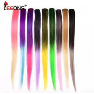 Leeons зажим для волос Расширения 18 дюймов длинные шиньоны для Для женщин Kanekalon накладные волосы с зажимом блондинка розовый Радуга Ombre и чистый - изображение