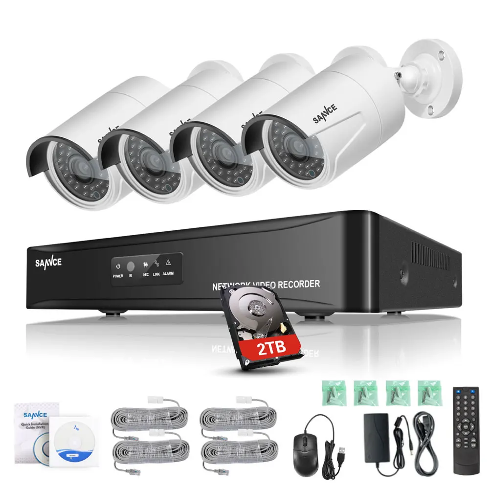 SANNCE HD 1080P CCTV система 4CH POE NVR 2 ТБ HDD 4 шт. 2MP 1080P POE IP камера сетевая уличная камера s домашняя система безопасности - Цвет: Белый