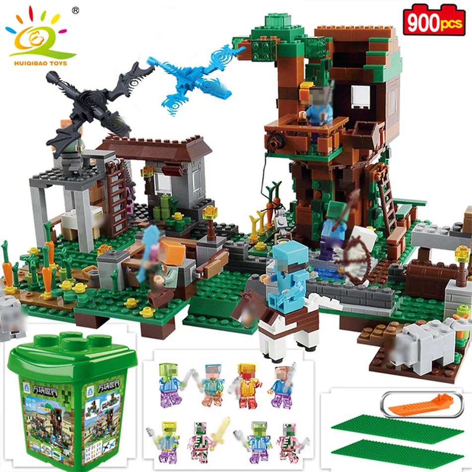 

HUIQIBAO TOYS 900pcs Molcard Village Dragon Figures Building Block Compatible Legoed Minecrafted City Enlighten Bricks Baseplate