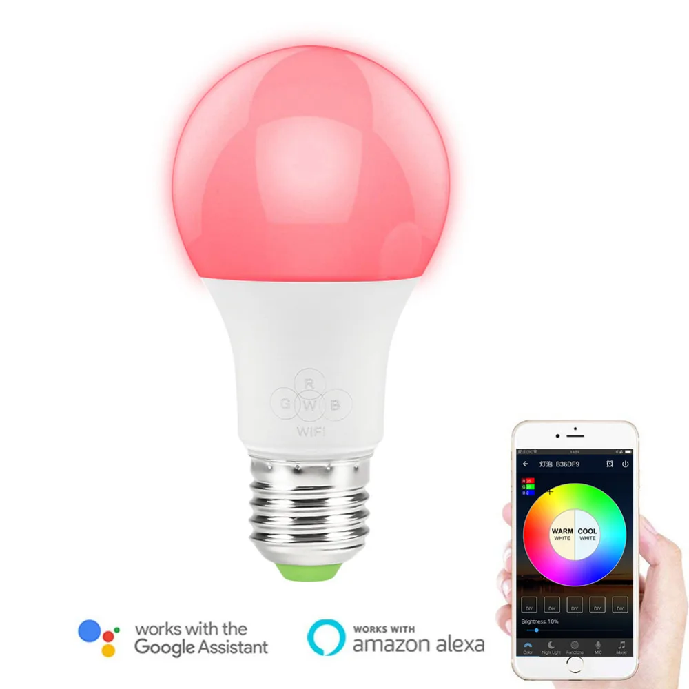 Smart LED Light Bulb, Dimmable RGB Light WiFi Smartphone APP Controlled