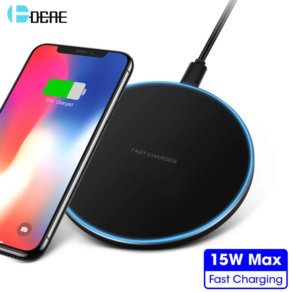 Беспроводное зарядное устройство DCAE 15 Вт Qi для Samsung S8 S9 S10 iPhone X XS MAX XR 8 11 Xiaomi Mi 9 Huawei