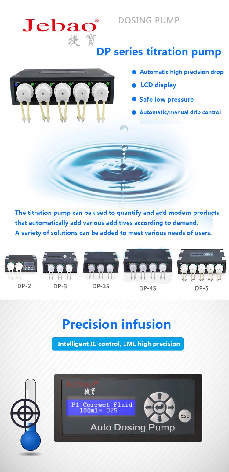 110-240 В Jebao насос для титрования серии DP многоголовый автоматический Высокоточный перистальтический насос для аквариума цилиндрический коралловый фидер