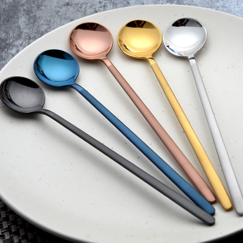 2PCS Colorful Spoon Long Handle Spoons Flatware Coffee Drinking Tools