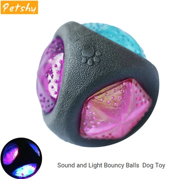 

Petshy Pet Dog Squeaky Chew Toy Pure Natural Non-toxic Rubber Outdoor Play Small Big Dogs Bouncy Balls with Sound and Light
