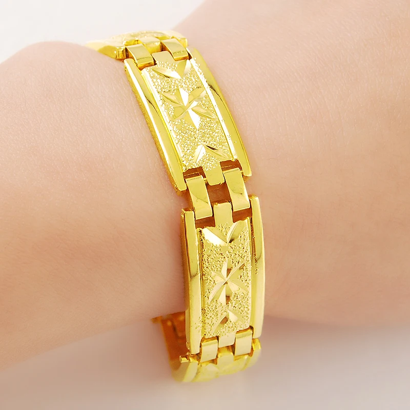 24K Pure Gold Color Bracelet for Women Luxury Party Jewelry Accessories
