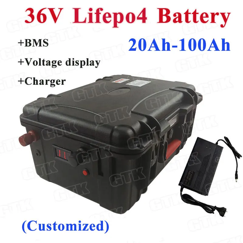 

Waterproof 36V 20Ah 40Ah 50Ah 60Ah 80Ah 100Ah LiFepo4 lithium battery with BMS for rubber dinghy solar system EV RV+charger