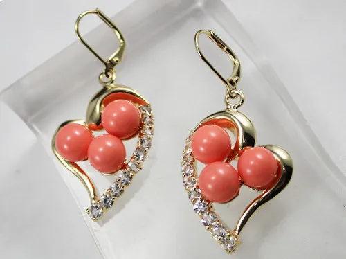 

New Style!Free shipping 8MM coral Pink Sea Shell Jewelry Drop Earring