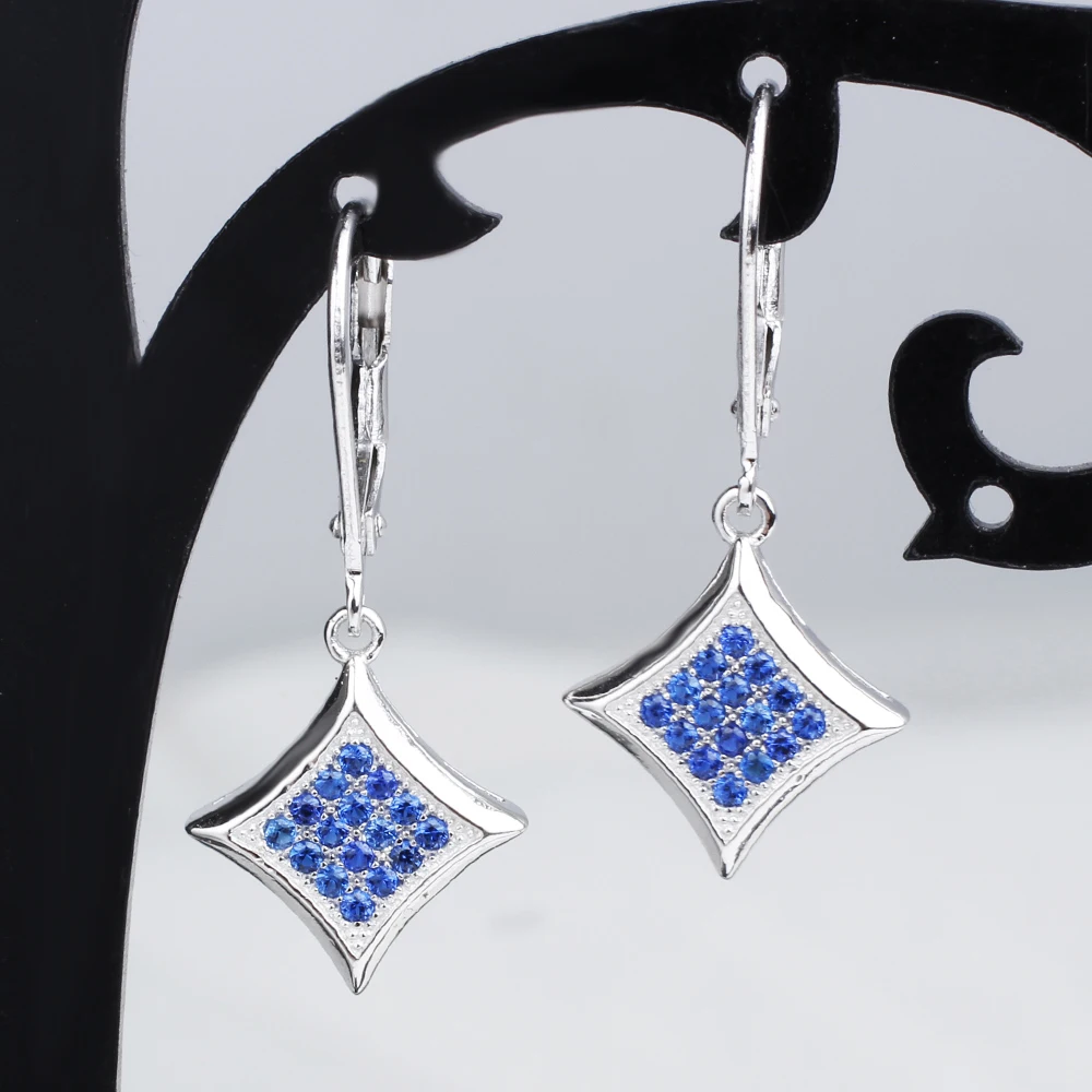 

Shining Rhombus Shape Blue CZ Studded 925 Sterling Silver Long Earrings for Women Two Colors for Choice E101