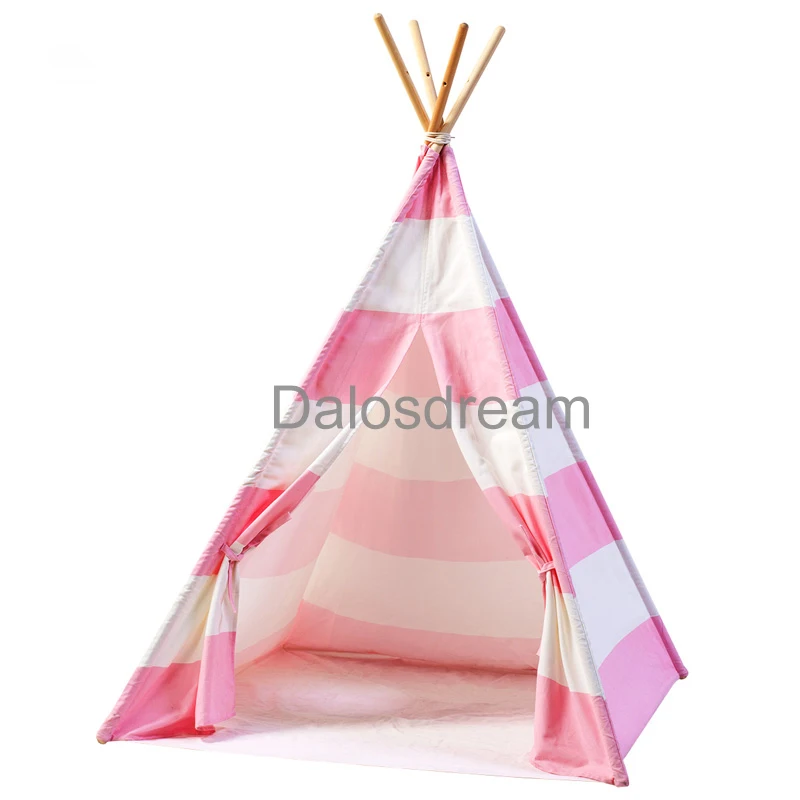pink and white striped teepee