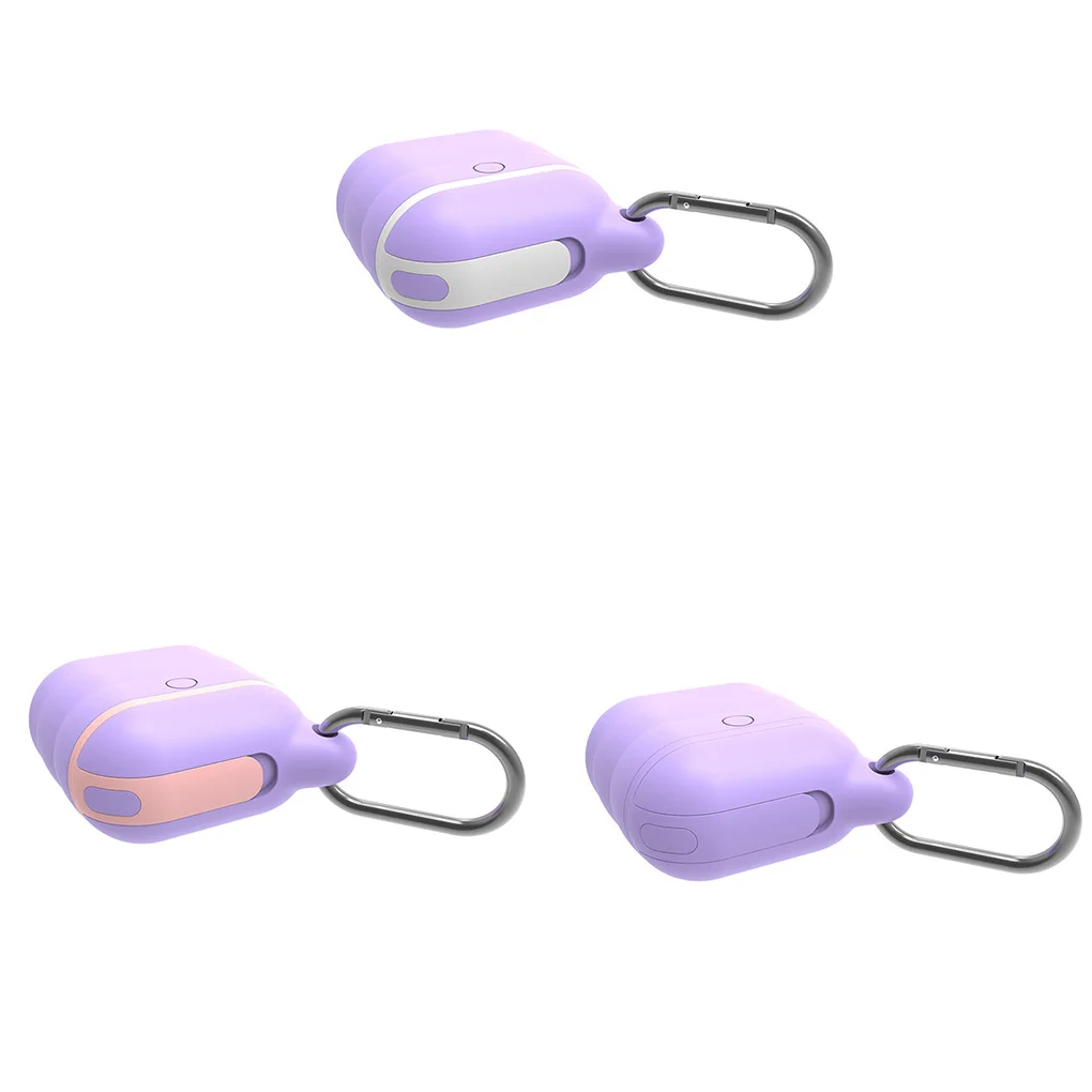 Защитный чехол для наушников с защитой от потери Фиолетовый силиконовый защитный чехол с металлическим зажимом для AirPods