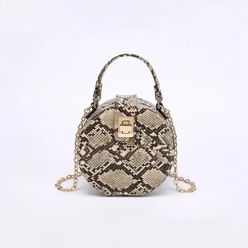 

Vintage Snake Small Round Bag Portable Printing Ladies Chain Fashion Single Shoulder Ladies Snake Pattern Messenger Bag