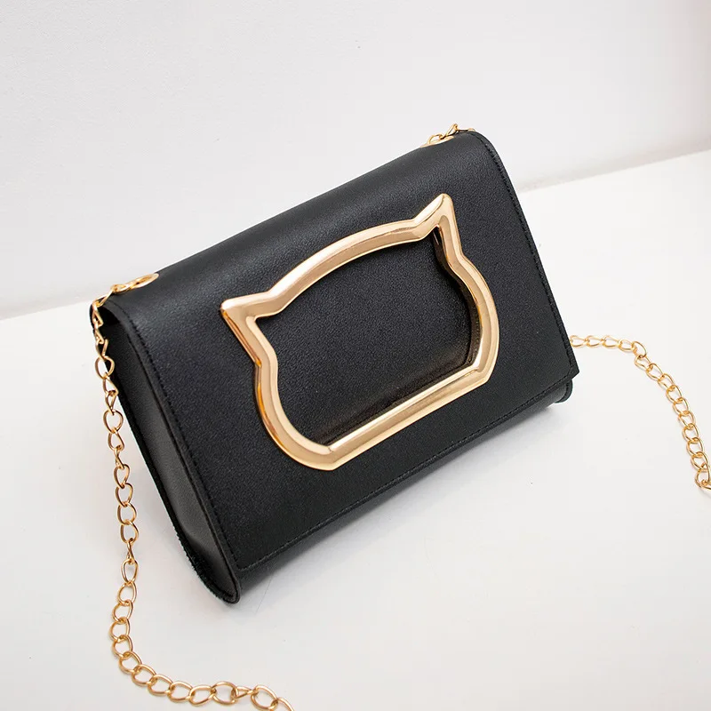 Brand Fashion Cute Cat Messenger Bag for Women Chain Sling Shoulder Pouch Female Lady Crossbody Bags Teenage Girls Handbags - Цвет: black