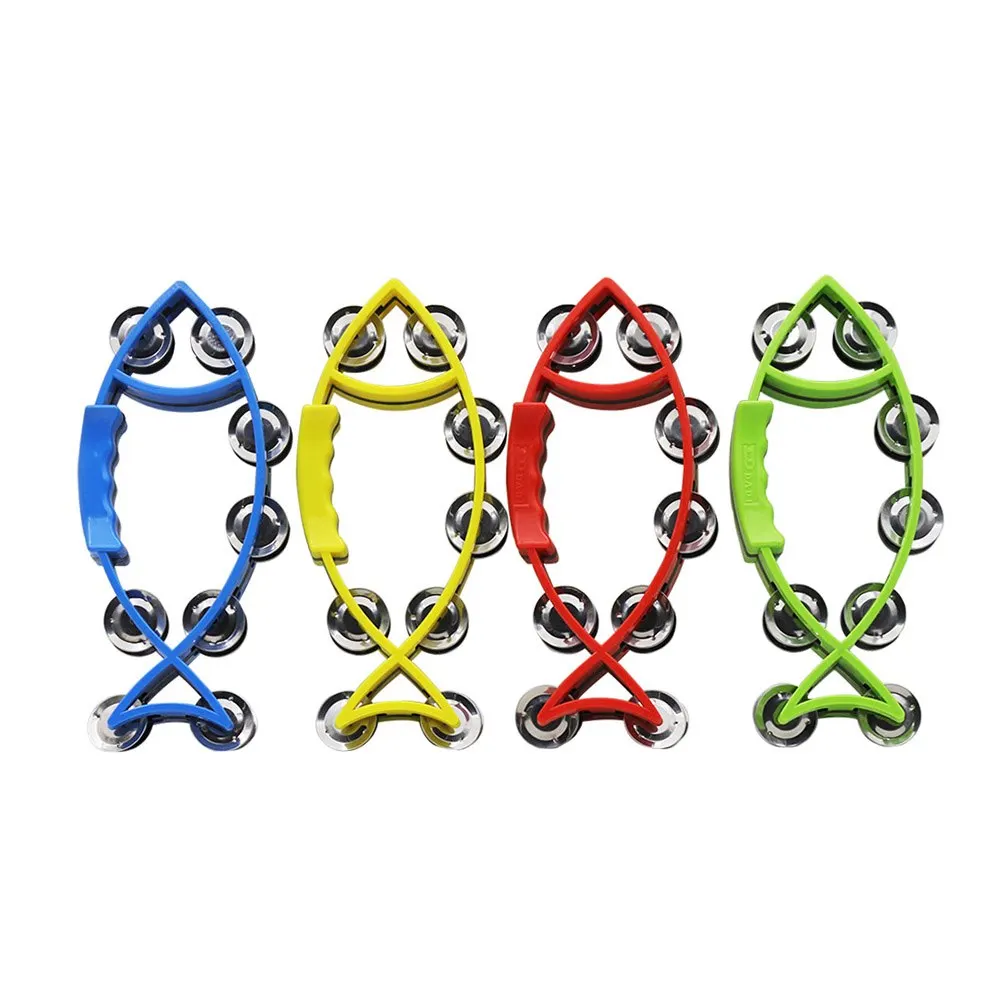 

Tambourine Hand Held Bell Rattles Fish-shape Percussion with Double Metal Jingles Children Musical Toy Color Random Delivery