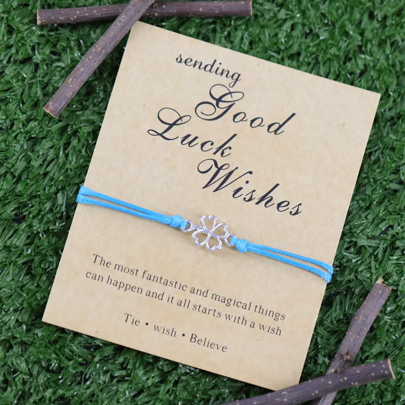Good Luck Vibes трилистник браслет желаний счастливый четырехлистный клевер Трилистник талисманы браслеты ювелирные изделия ручной работы для женщин дружба подарок - Окраска металла: Blue