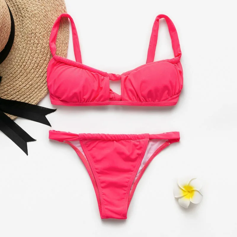 1593-1 Peachtan Sexy pink swimwear women bathing suit Bandeau bikinis mujer Micro swimsuit female Push up two-piece suit summer - Color: 1593-1