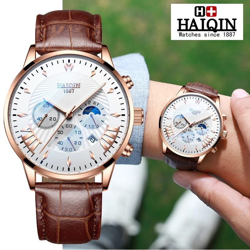 

HAIQIN Quartz Men's Watches Mens watches top brand luxury sport wristwatch Mliltary Gold watch men waterproof Relogio Masculino
