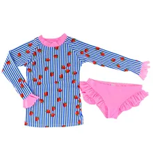 Корейский Детский милый купальный костюм из двух предметов с рисунком клубники и длинными рукавами для девочек детский купальный костюм