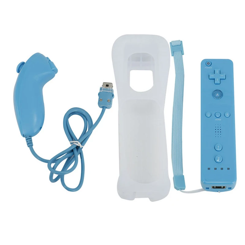 

New 2 in 1 Wireless Remote and Nunchuk Controller Gamepad for Wii Game Console with Wrist Strap silicone Case no motion plus