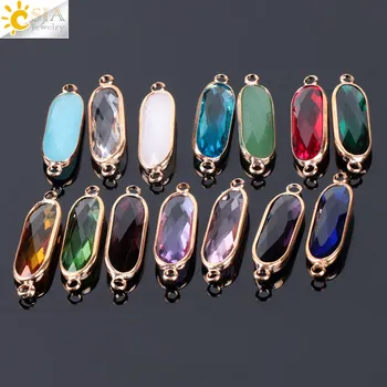 

CSJA Mix Colors 10pcs Bezel Setting Long Oval Shaped Jewelry Making Glass Beads Women Sweater Dress Casual Necklace DIY E889